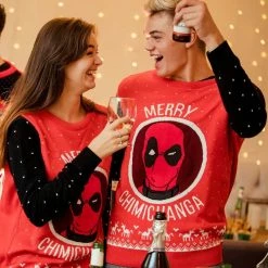 Marvel Christmas Jumper Official Marvel Deadpool Merry Chimichanga Christmas Jumper / Ugly Sweater - UK 4XL/US 3XL