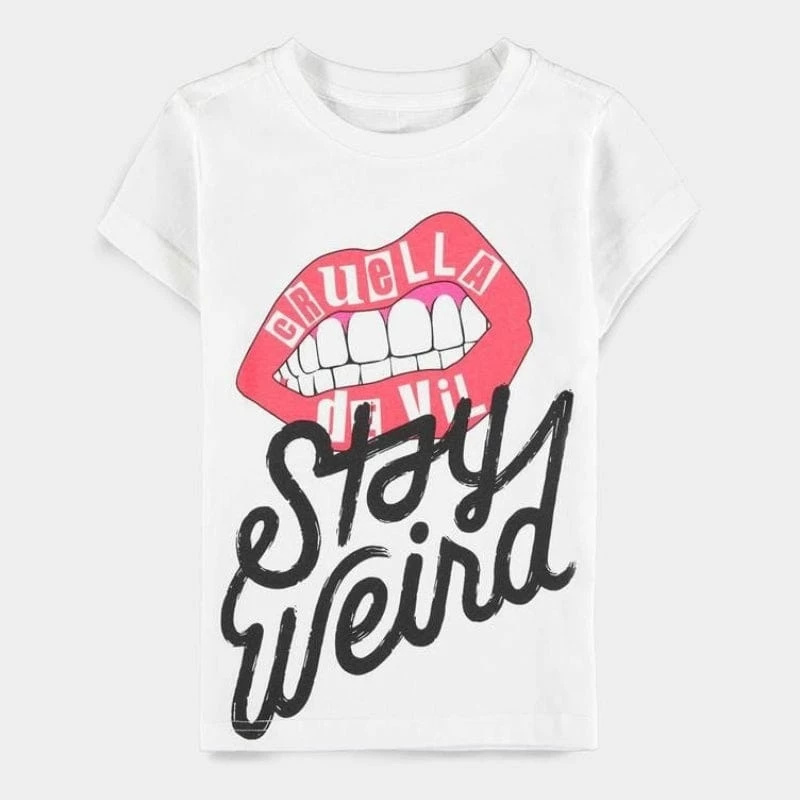 Promo ❤️ Official Disney Cruella Stay Weird Kids Short Sleeved T-Shirts Apparel ⌛ 1 Official Disney Cruella Stay Weird Kids Short Sleeved T-Shirts Apparel