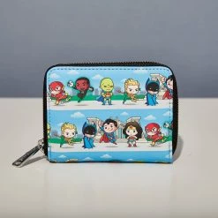 LoungeFly Dc Superheroes Chibi Lineup Zip Around Wallet