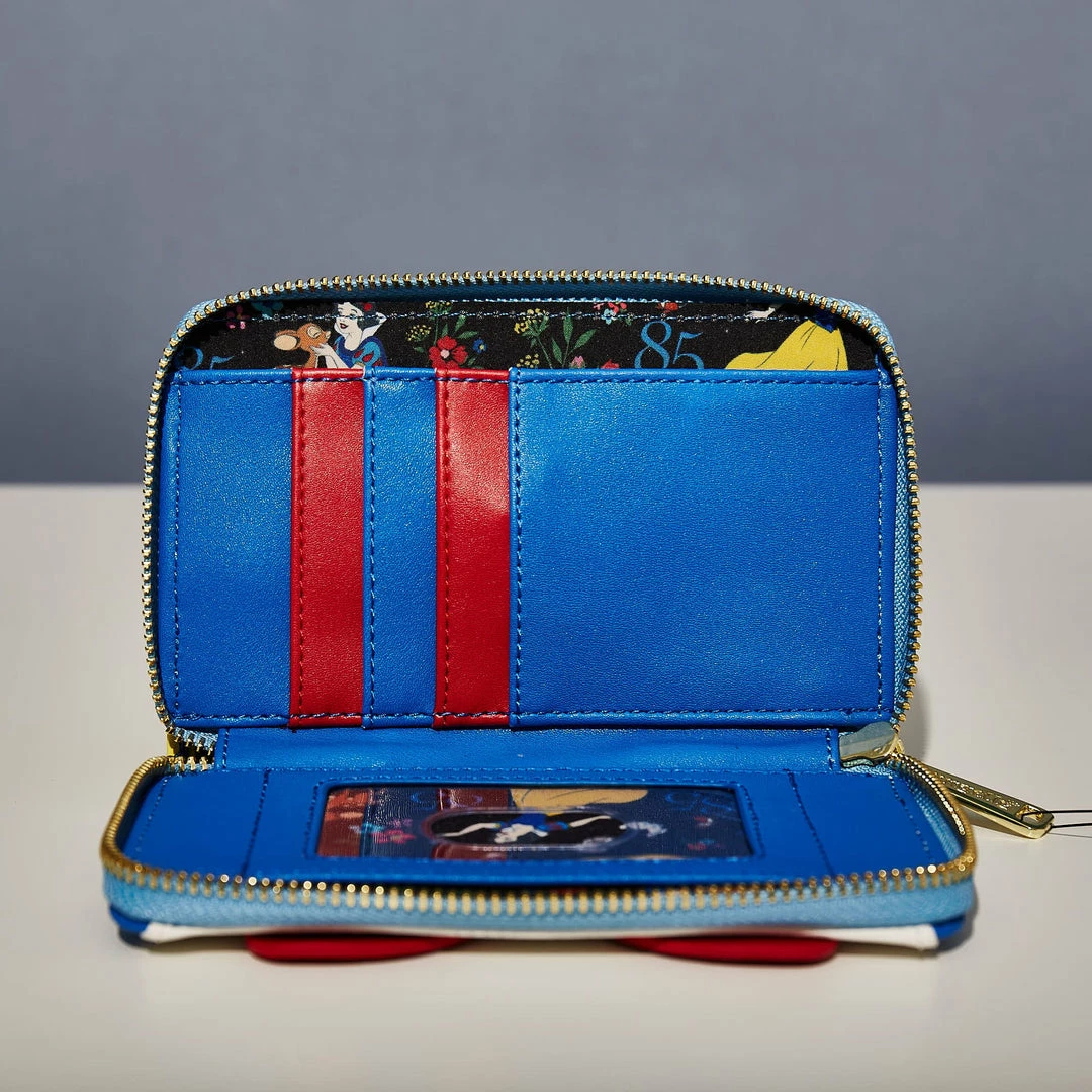 New π€© LoungeFly Disney Snow White Cosplay Bow Zip Around Wallet 𧨠4 LoungeFly Disney Snow White Cosplay Bow Zip Around Wallet