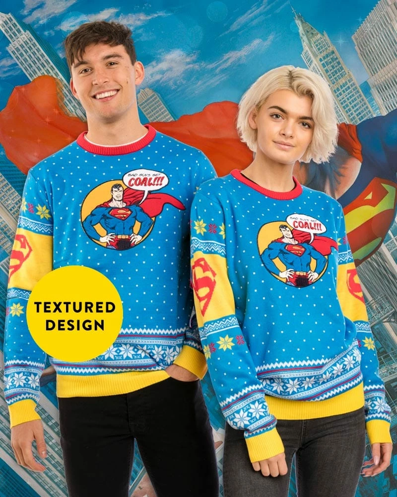 Best Pirce π DC Christmas Jumper Official Superman 'Bad Guys Get Coal' π Christmas Jumper / Ugly Sweater β 2 DC Christmas Jumper Official Superman 'Bad Guys Get Coal' Christmas Jumper / Ugly Sweater